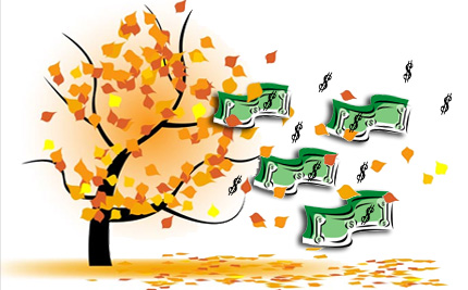 image: money blowing off tree