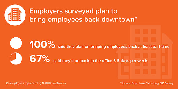 GRAPHIC: Employers surveyed plan to bring employees back downtown - source: Downtown Winnipeg BIZ Survey